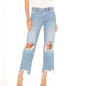 Free People We The Free Maggie Mid-Rise Straight-Leg Distressed Jeans size 27